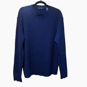 Grant Thomas Navy Cable Knit Sweater XL Pima Cotton Quiet Luxury Preppy Crew